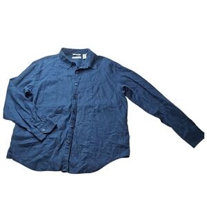 Cubavera Linen Button Down Shirt Long Sleeve Casual Color Dress Blue Men XL 105‎